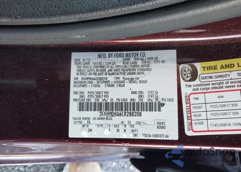 2012 Ford Fusion Se from USA, damaged, VIN 3FAHP0HA6CR288208